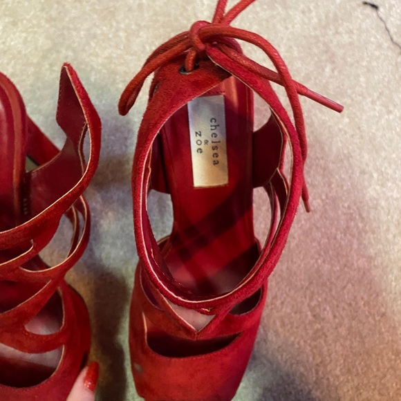 Chelsea & Zoe Red Suede Platform Heels 8.5 - Picture 6 of 10